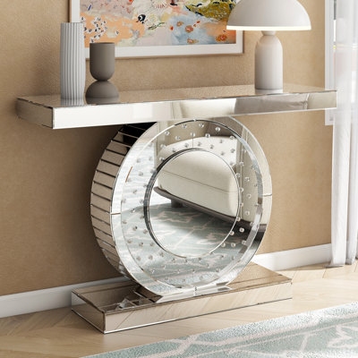 Amla 47.2 Mirrored Glass Top Console Table Sofa Table Crystal Diamond Inlay Everly Quinn
